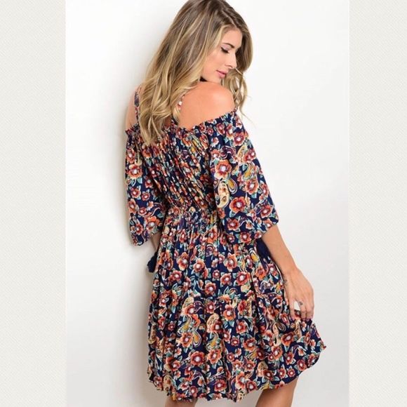 Navy Floral Dress - Picture 3 of 4